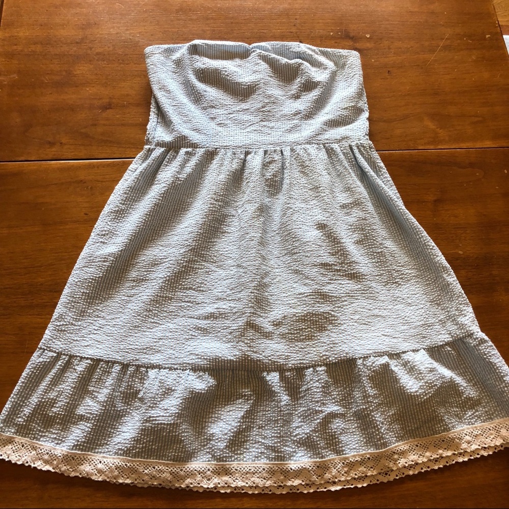 Francesca’s M blue white gingham strapless dress